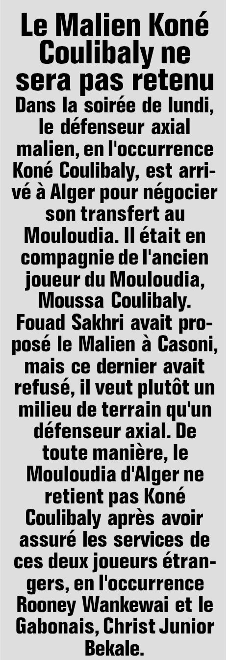 Casoni refuse le malien Koné Coulibaly 