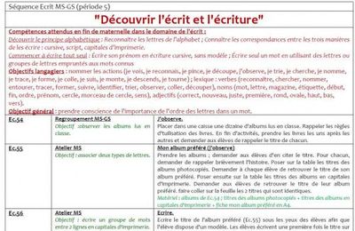Séquence "Découvrir l'écrit et l'écriture" MS-GS période 5