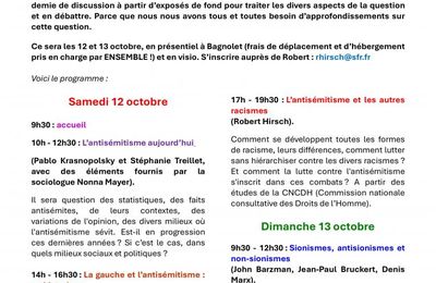 L'antisémitisme en relation avec les autres racismes en France aujourd'hui - Formation 12-13/10/2024 à Bagnolet et en visio