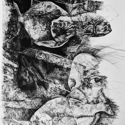 Titre : comme dans un banc de piranha. 2023. Liseadele Groussin.