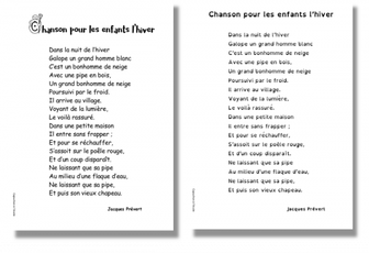 Chanson pour les enfants l'hiver