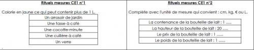 Rituels mesures CE1 : le litre