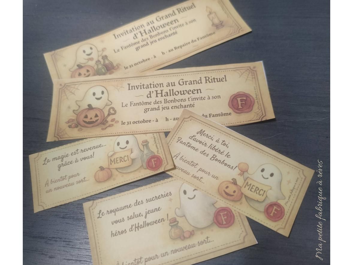 Invitations escape game Halloween et remerciement