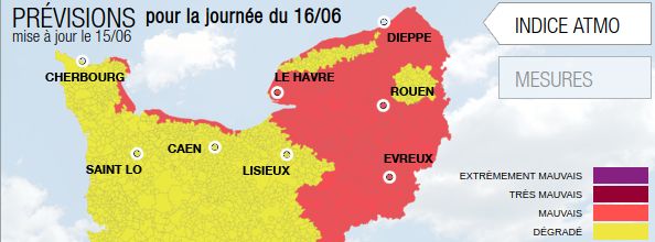 Prévisions de la qualité de l'air pour le 16 juin 2022