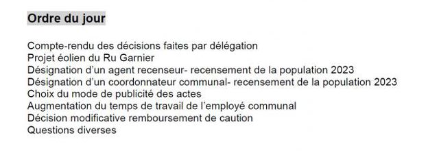 Ordre du jour du conseil municipal du 27 juin 2022