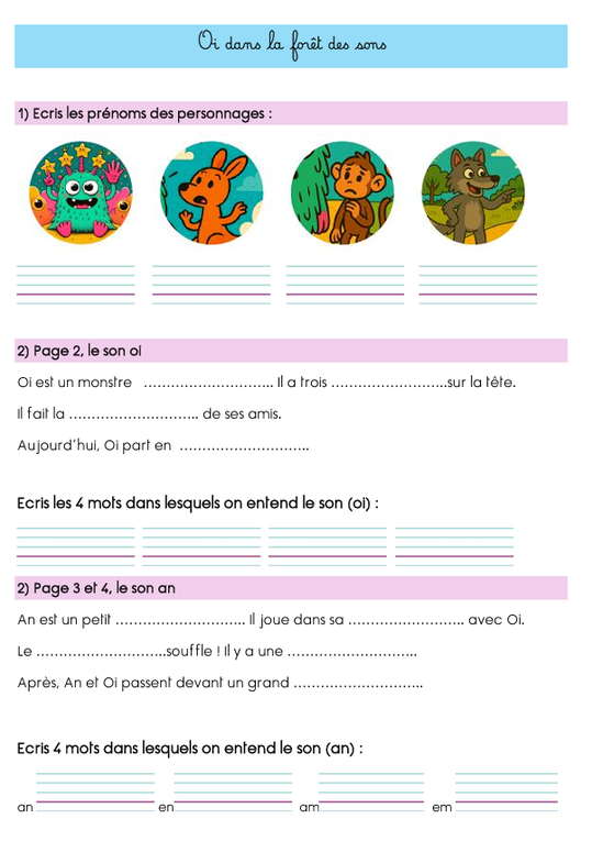 Mon petit livre de lecture pour les sons complexes:  Oi part à l'aventure!