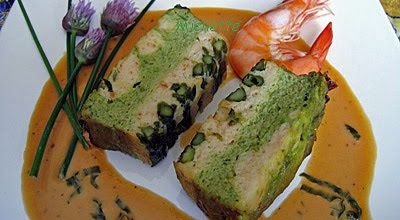 Terrine aux asperges, crevettes et  sa sauce délicieuse