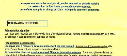 Renseignements pratiques pour la restauration scolaire