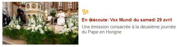 * En réécoute: Vox Mundi du samedi 29 avril - VA
