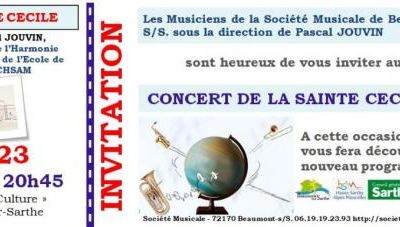Invitation Concert Sainte Cécile Société Musicale de Beaumont sur sarthe