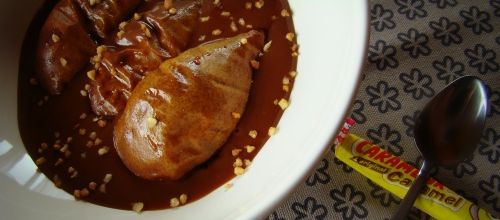 Poires roties et crème de Carambar