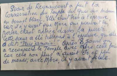 Collaborateurs directs du Père - Consécration par Soeur Deregnaucourt (archives Temple de Retinne)