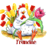 750 - Poule et tulipes -Signature -