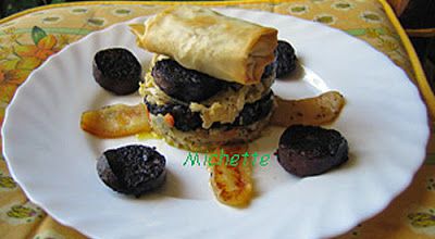Mille feuilles de boudin, chou chinois et  feuilleté léger de pomme verte