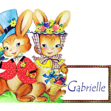 525 - couple de Pâques, lapins signature, gif animé, blinkie