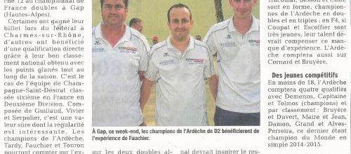 Championnat de France Double a GAP du 11/12 juillet 2015