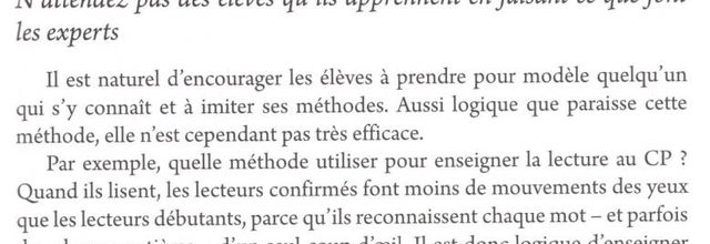 Willingham, N'attendez pas des élèves qu'ils apprennent en faisant ce que font les experts !