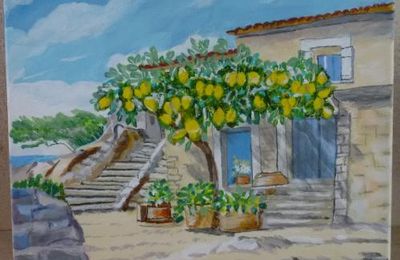 Quelques peintures : Citronnier,garçonnet ,la Provence,presqu'une île,