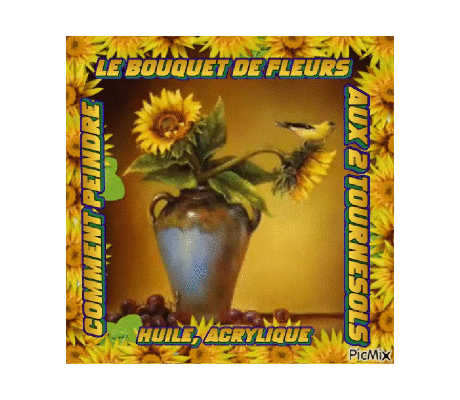 Dessin et peinture - vidéo 4528 : Comment peindre le bouquet de fleurs aux deux tournesols - huile, acrylique.