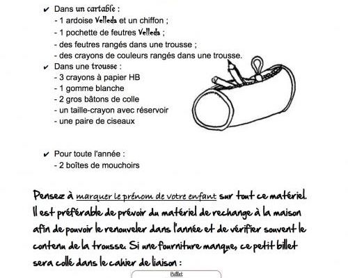 liste de fournitures GS/CP