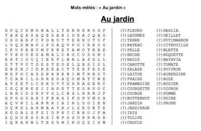 Mots mêlés "Au jardin" (CE1)