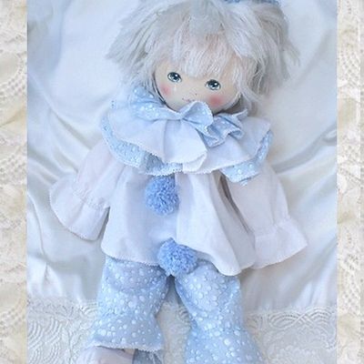 Poupée Doudou Pierrot Chiffon Mundia  Bleu Et Blanc 50 cm
