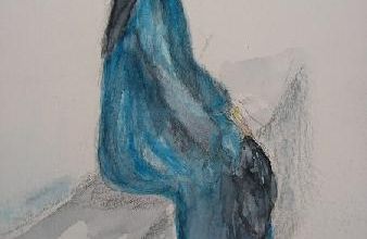 Carnet de voyage :femme en burnou bleu