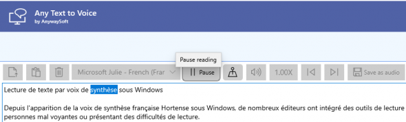 Any Text To Voice : logiciel gratuit de lecture de texte par voix de synthèse. 