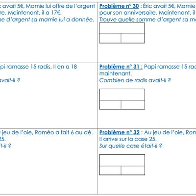 Différenciation niveau CP : Problèmes adaptés n°30 à 32