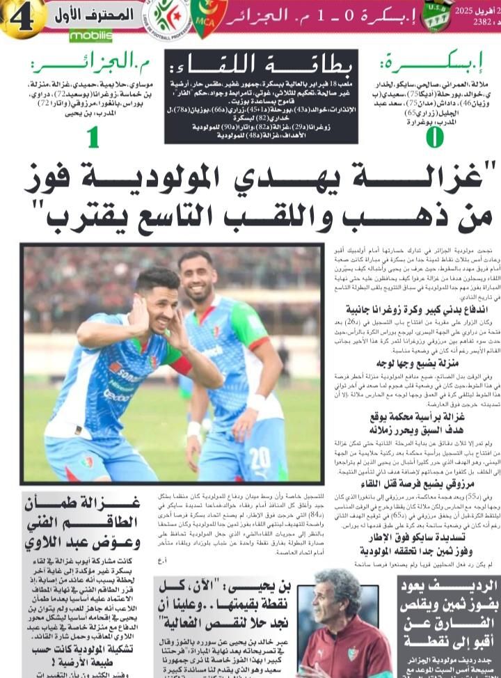    Samedi 19.4.2025 à Biskra Stade du 