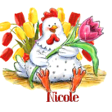 750 - Poule et tulipes - Signature -