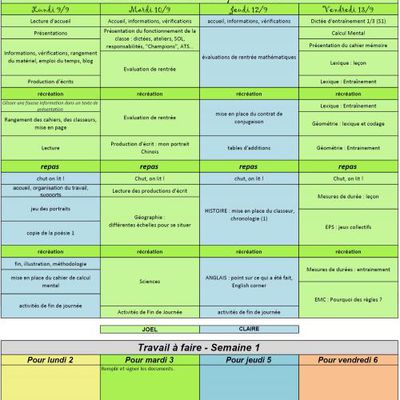 Programme de la semaine de la rentrée