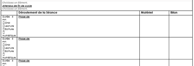 Fiche de préparation vierge avec bandes déroulantes (Développeur) - Nouveaux programmes