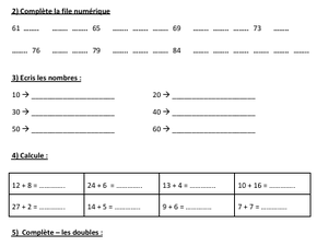 Fiches d'exercices en mathématiques