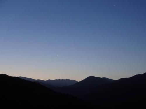 Aube, croissant de Lune et Vénus sur la Sposata