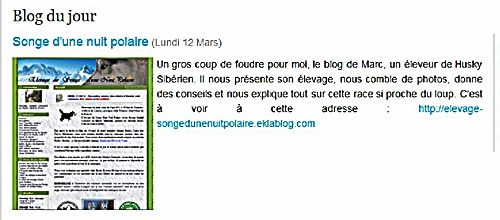 Le Songe d'une Nuit Polaire fait la une d'Eklablog (12 mars 2012)