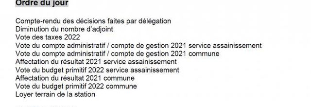 Ordre du jour du conseil municipal du 4 avril 2022