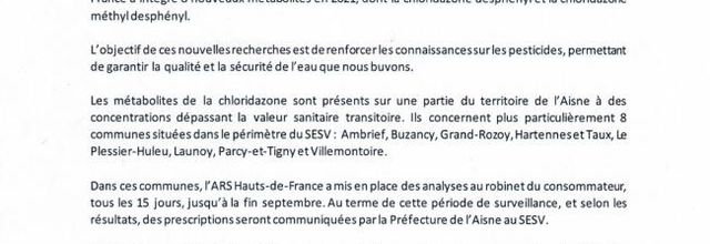 Qualité de l'eau - Lettre du SESV