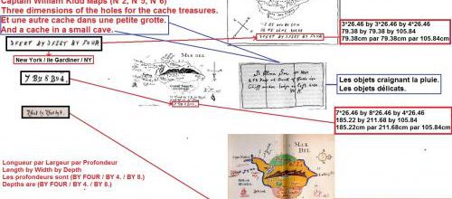 Les 3 caches (3 dimensions des trous) des trésors du capitaine William Kidd. (Albert Fagioli)