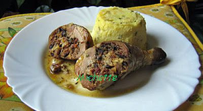 Cuisse de pintade désossée, blancs farcis, gâteau p de terre, blette et mozarella