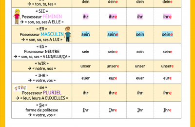 Allemand : DÉTERMINANTS (adjectifs) POSSESSIFS
