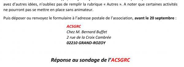 Sondage de l'association culturelle et sportive