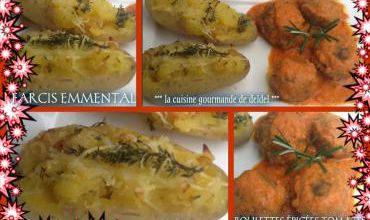 FARCIS EMMENTAL,BOULETTES ÉPICÉES,TOMATES
