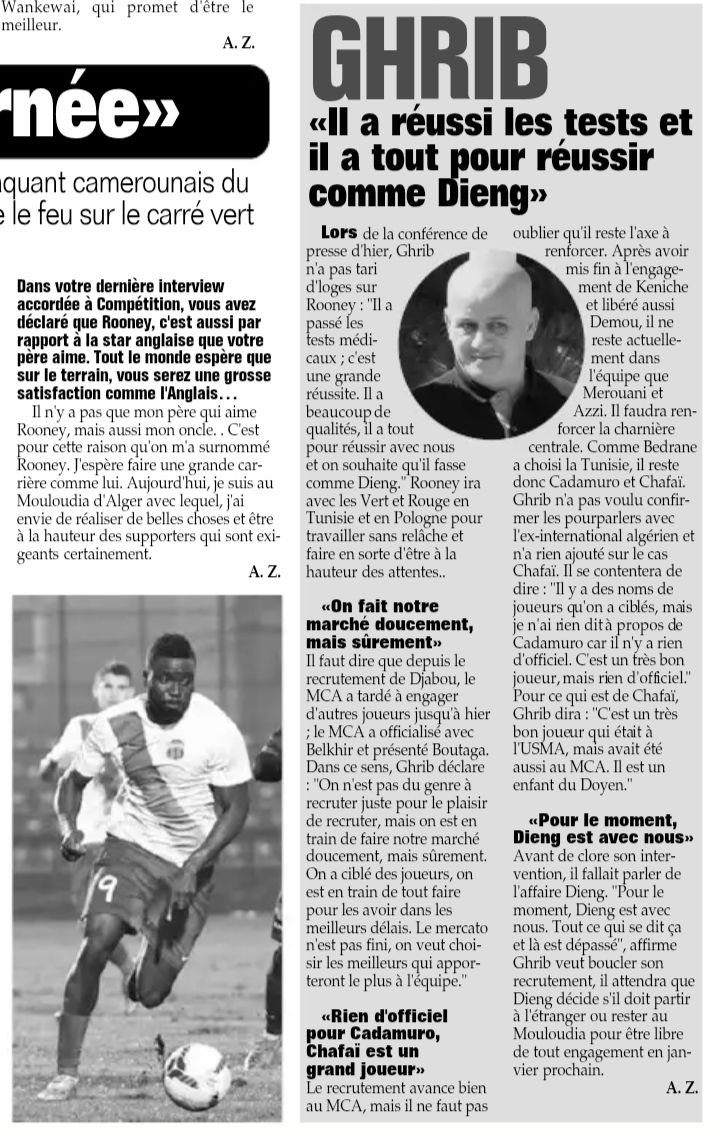 Ghrib et Rooney le Camerounais du Mouloudia 
