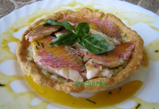 Tartelette au fenouil, rouget et sirop d'agrumes, un délice.