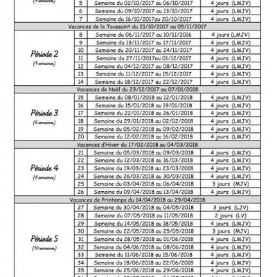 ¤ Calendrier 2017-2018 zone C