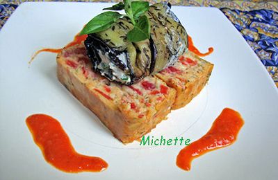 Pain de tomates du jardin, roulé d'aubergine ricotta et anchois