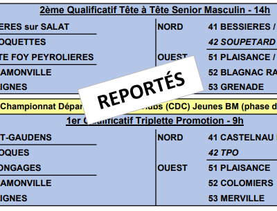 Les qualifs du weekend des 13 et 14 Mars sont officiellement reportés.