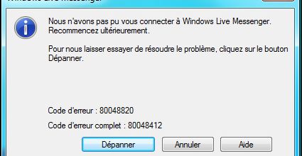[MSN - Windows Live Messenger] Erreur 80048412