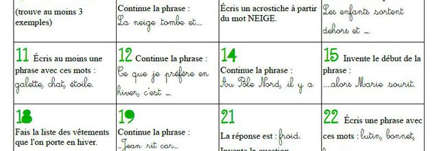 Calendrier d'écriture janvier 2016